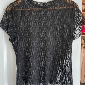 DISSH Black Sheer Lace Short Sleeve Top
